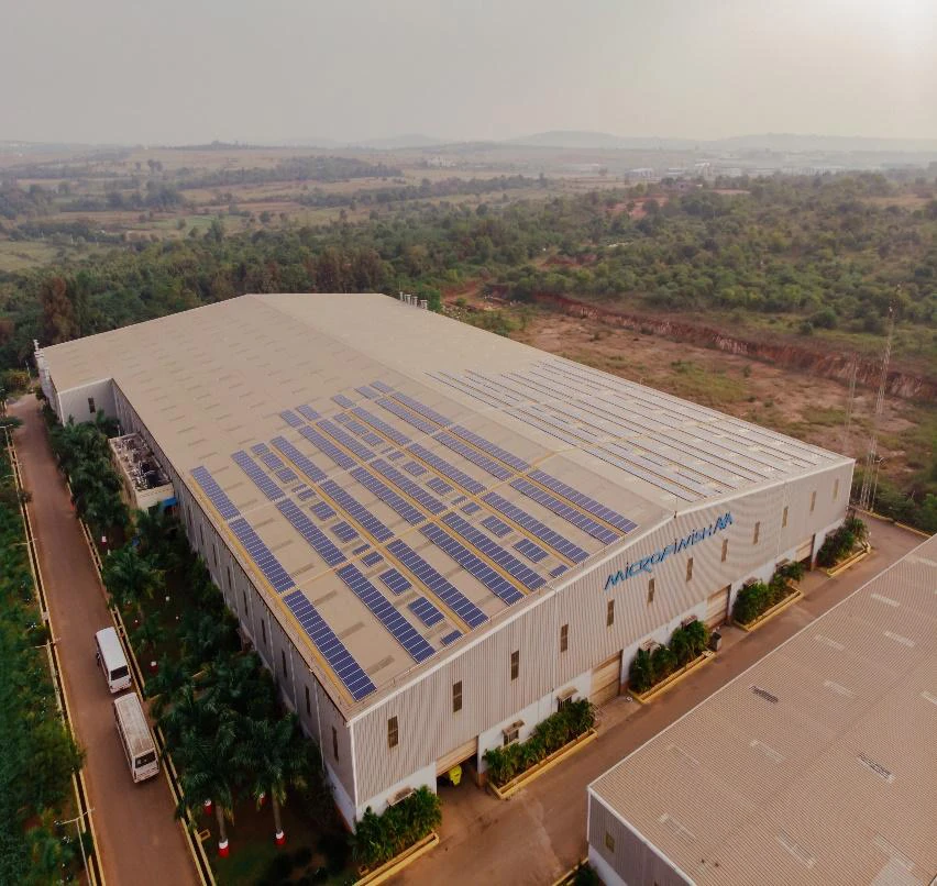 Rooftop solar installation on the Microfinish industrial building