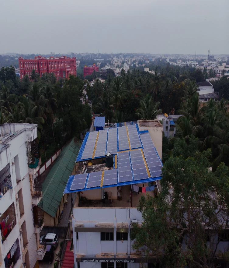 Rooftop solar array on the R. B. Patil building